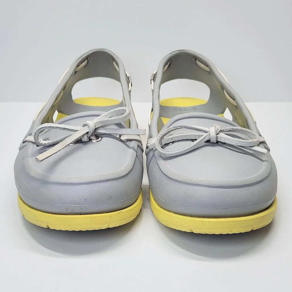 Crocs A-Leigh Boat Shoes Womens Size 7 Gray Yellow Slip On Comfort Flats 14261